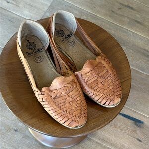 Ethnic Heritage Woven Leather Flats in Tan